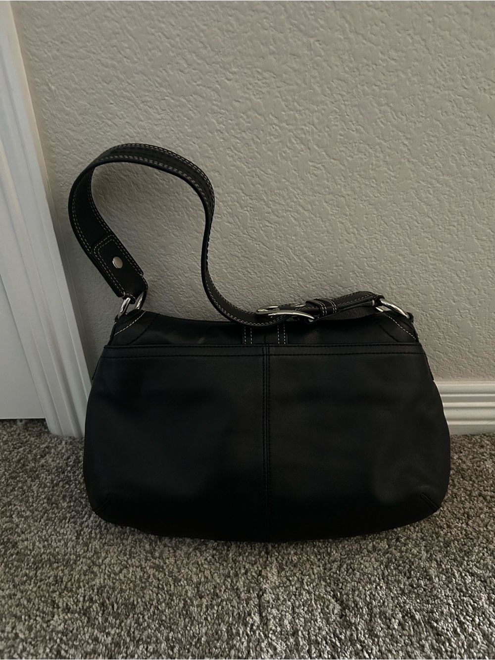 Black Shoulder Bag with Silver Buckle - Picture 2 of 9